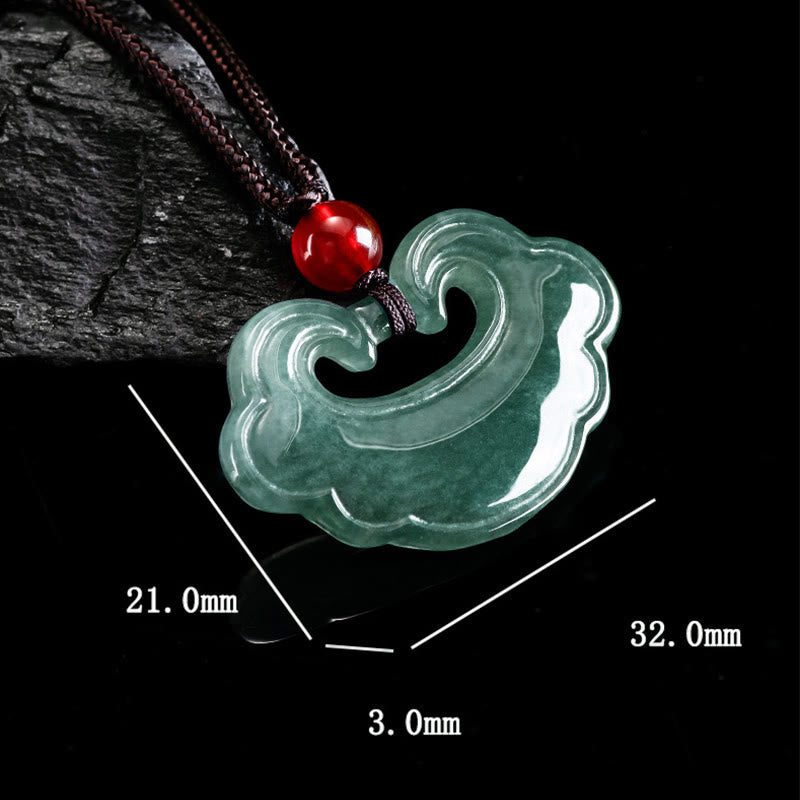Pendentif collier porte-bonheur Foviel en jade vert naturel, motif cadenas chinois