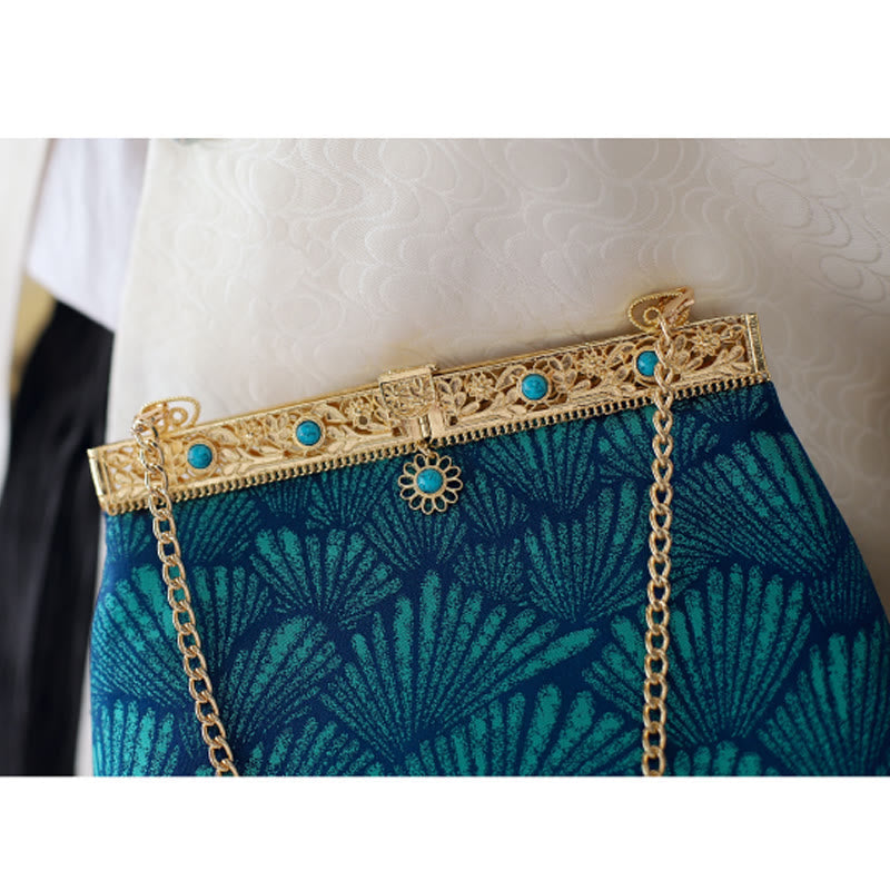 Buddha Stones Blue Lines Metal Chain Crossbody Bag Shoulder Bag Handbag Handbags BS 2