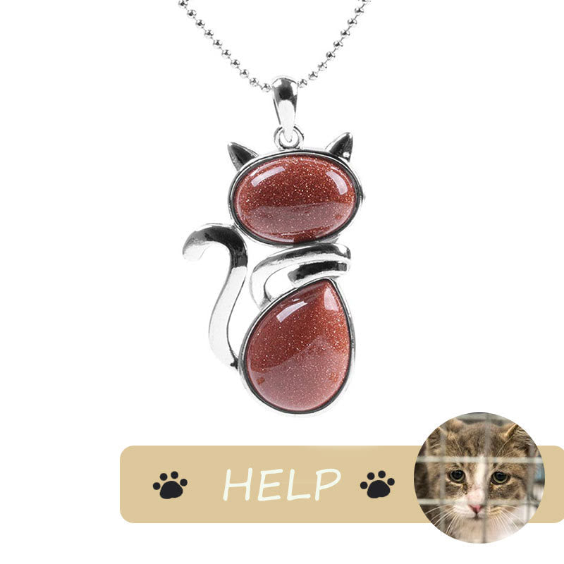 "Save A Cat" Cute Cat Pattern Natural Crystal Protection Cat-Loving Pendant Necklace - Brown Sand - image 21