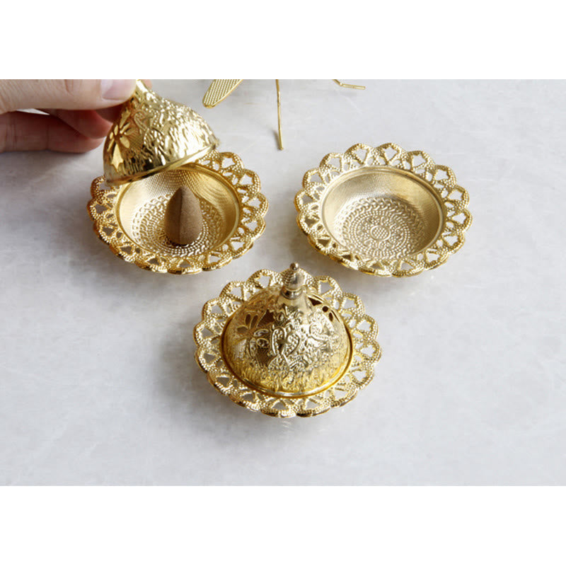 Buddha Stones Tibetan Gold Mini Meditation Incense Burner Incense Burner BS 9