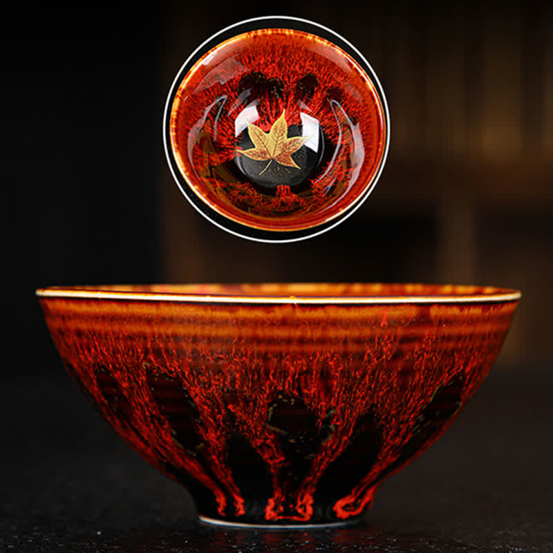 Buddha Stones Maple Leaf Colorful Ceramic Teacup Home Tea Cups Cup BS 9