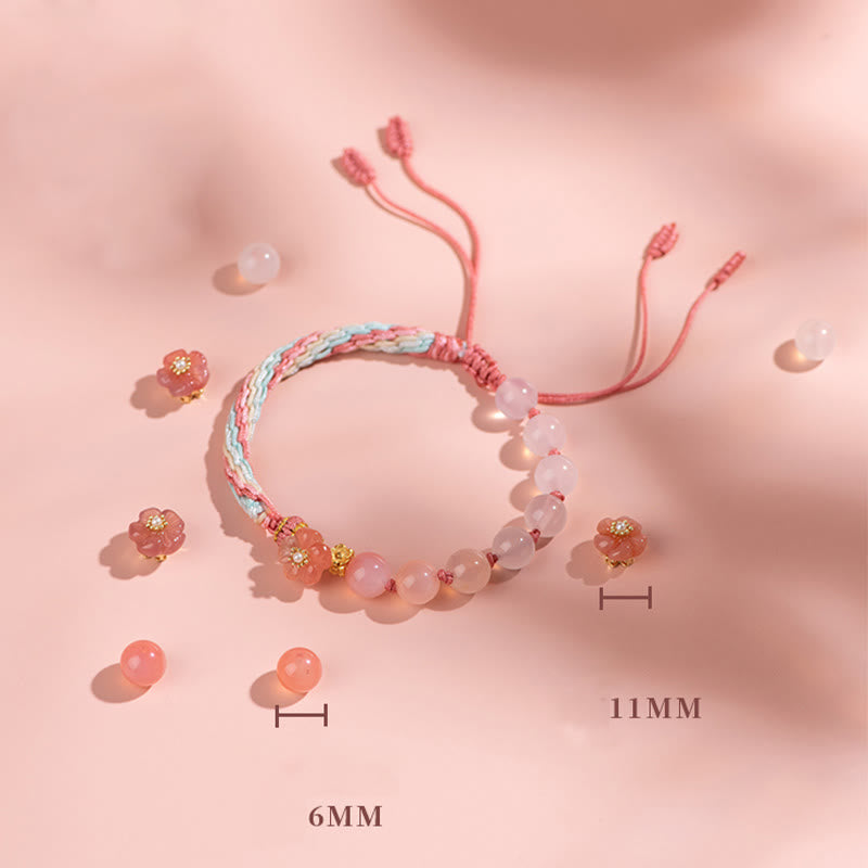 Buddha Stones Natural Gradient Agate Reincarnation Knot Peach Blossom Wealth Luck Handmade String Bracelet Bracelet BS 2