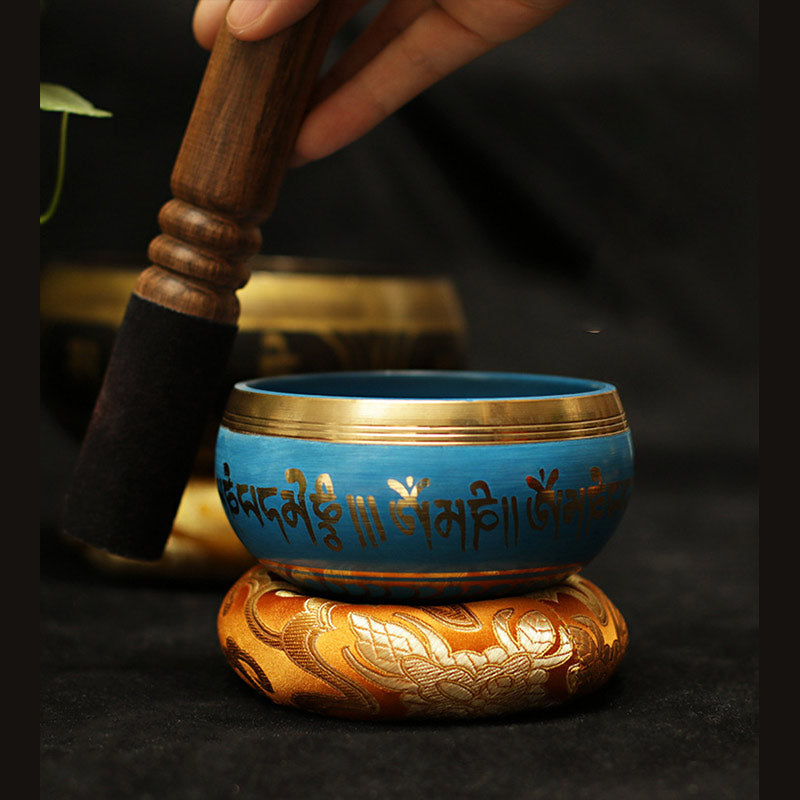 Buddha Stones Tibetan Meditation Sound Bowl Handcrafted for Healing and Mindfulness Support Protection Singing Bowl Set Singing Bowl BS Blue 3.74IN (9.5CM)