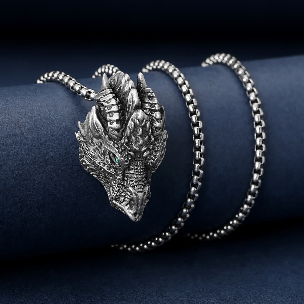 Buddha Stones Pure Tin Dragon Head Luck Protection Metal Necklace Pendant Necklaces & Pendants BS 3