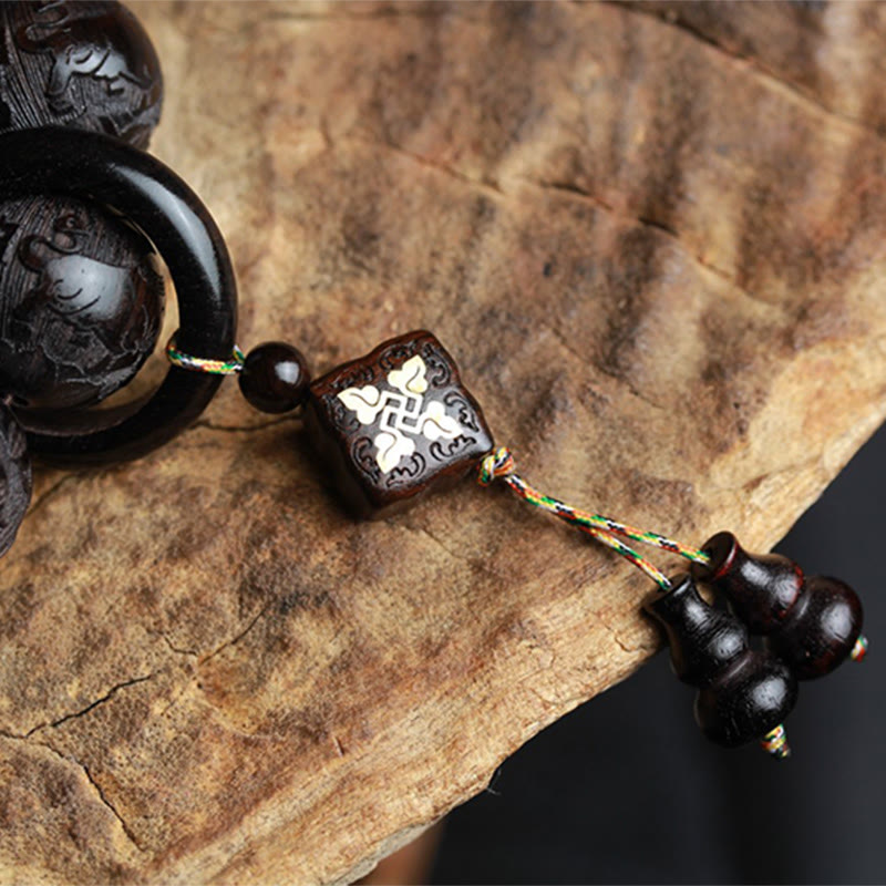 Buddha Stones Ebony Wood Chinese Character Yin Yang Engraved Gourd Balance Bracelet Bracelet BS 9