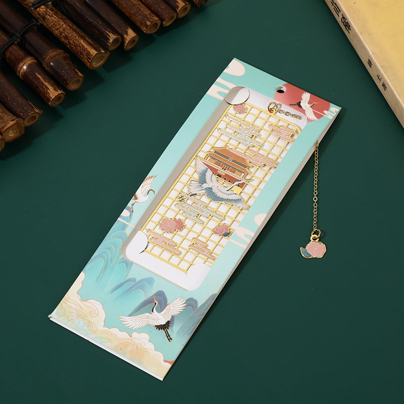 Buddha Stones Elk Koi Fish Crane Nine-Tailed Fox Metal Brass Hollow Bookmark Bookmarks BS Crane