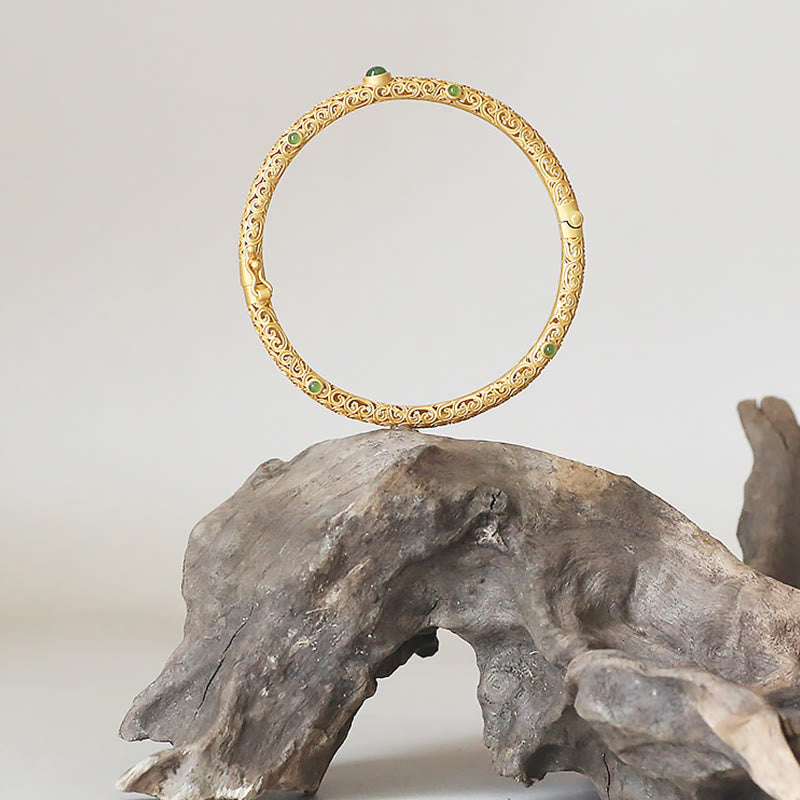 Buddha Stones Cyan Jade Copper Auspicious Clouds Calm Healing Bracelet Bangle Bracelet Bangle BS 6