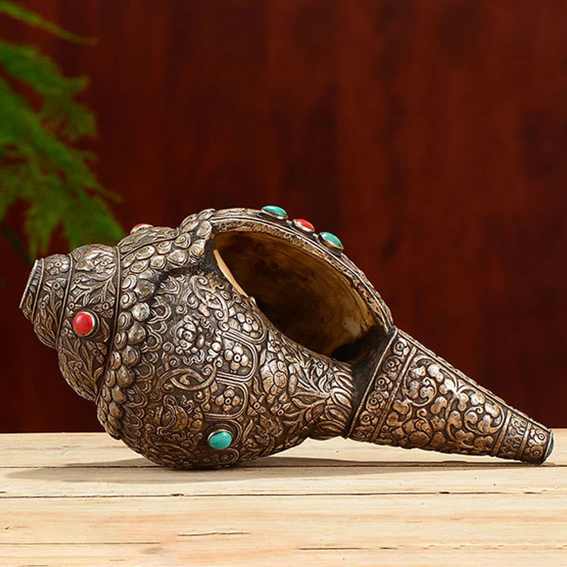 Buddha Stones Tibetan Handmade Natural Shankha Engraved Eight Auspicious Symbols Conch Shell Lucky Home Decoration Decorations BS 3