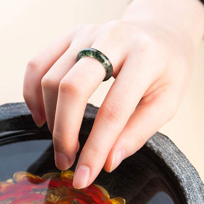 Foviel Moss Achat spirituell Balance Ring