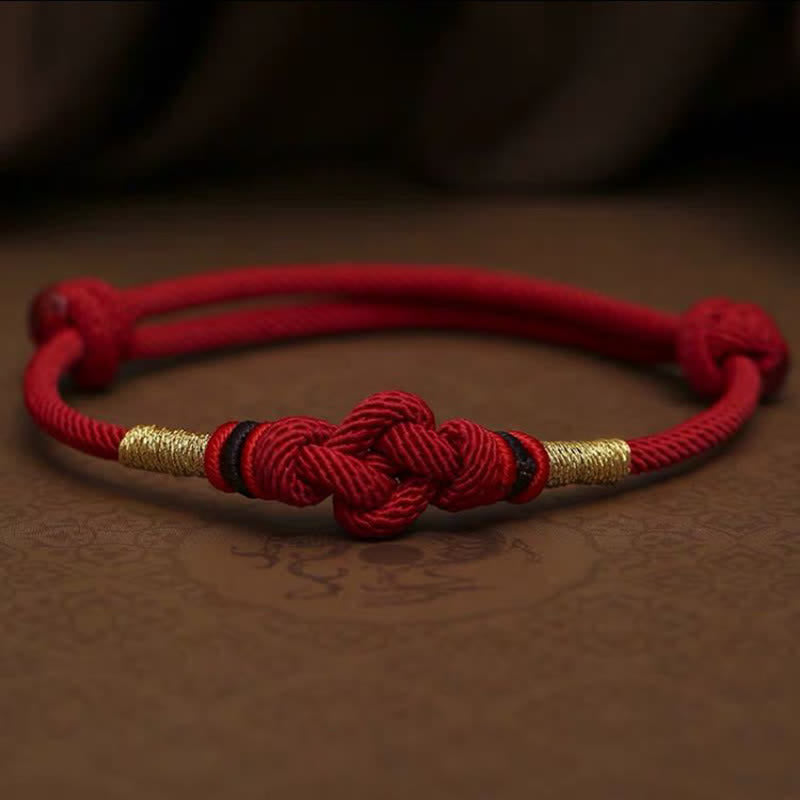 Bracelet couple tressé Foviel à nœud chinois en jade et fil rouge porte-bonheur