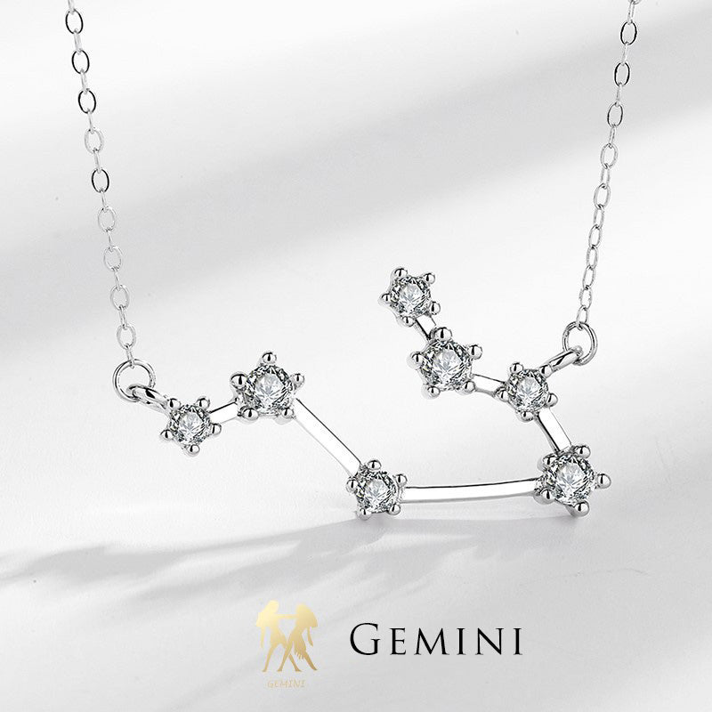 Collar Foviel de plata de ley 925 con las 12 constelaciones del zodiaco