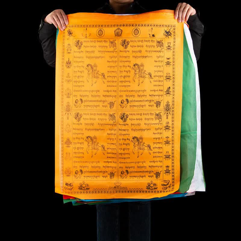 Buddha Stones Tibetan 5 Colors Windhorse Happiness Auspicious Outdoor Prayer Flag TIBETAN PRAYER FLAGS buddhastoneshop 2