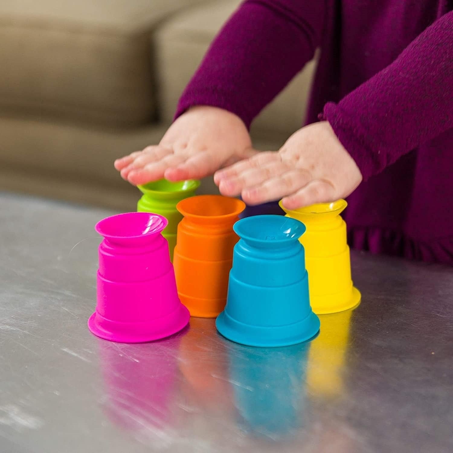 Fidtoy Colorful Soft Rubber Stacking Cups 6-Piece Baby Bath Toy for Early Learning