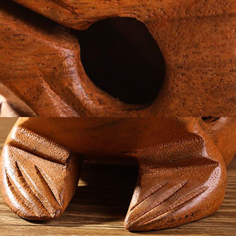 Buddha Stones Handcrafted FengShui Wealth Luck Frog Mini Wooden Croaking Frog Guiro Decoration Decorations BS 9