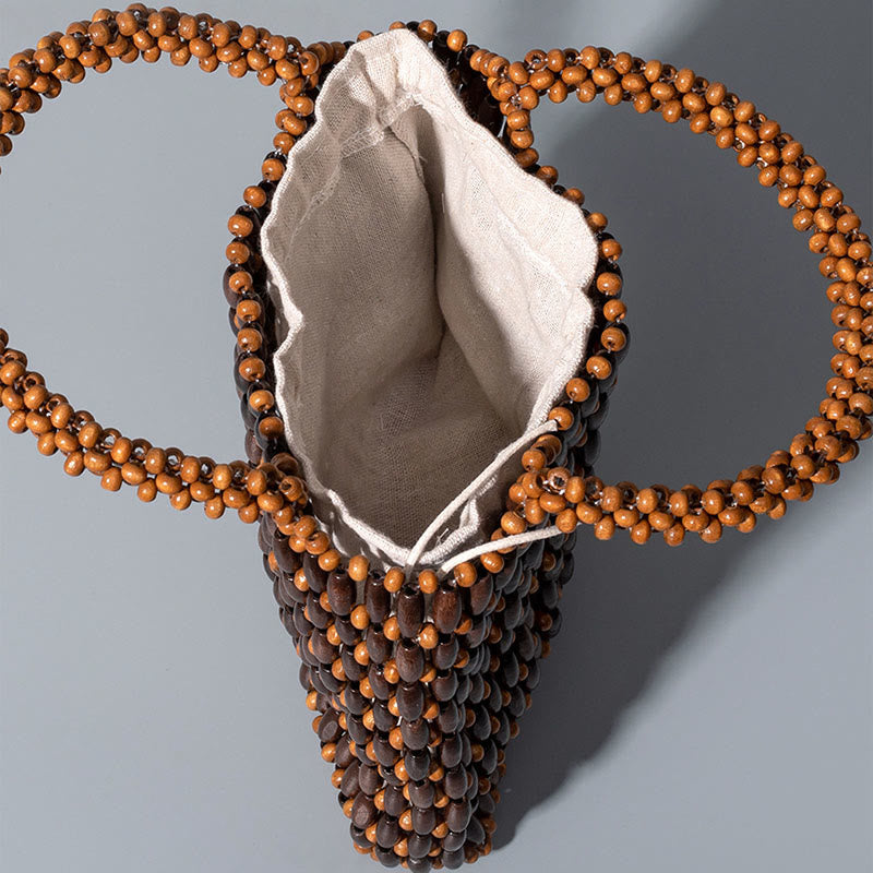 Buddha Stones Hand-woven Wooden Beads Handbag Handbags BS 3