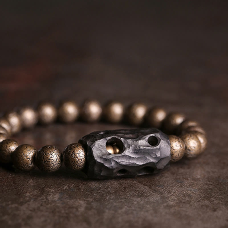 Buddha Stones Tibet Ebony Wood Copper Peace Balance Beaded Bracelet Bracelet BS 5