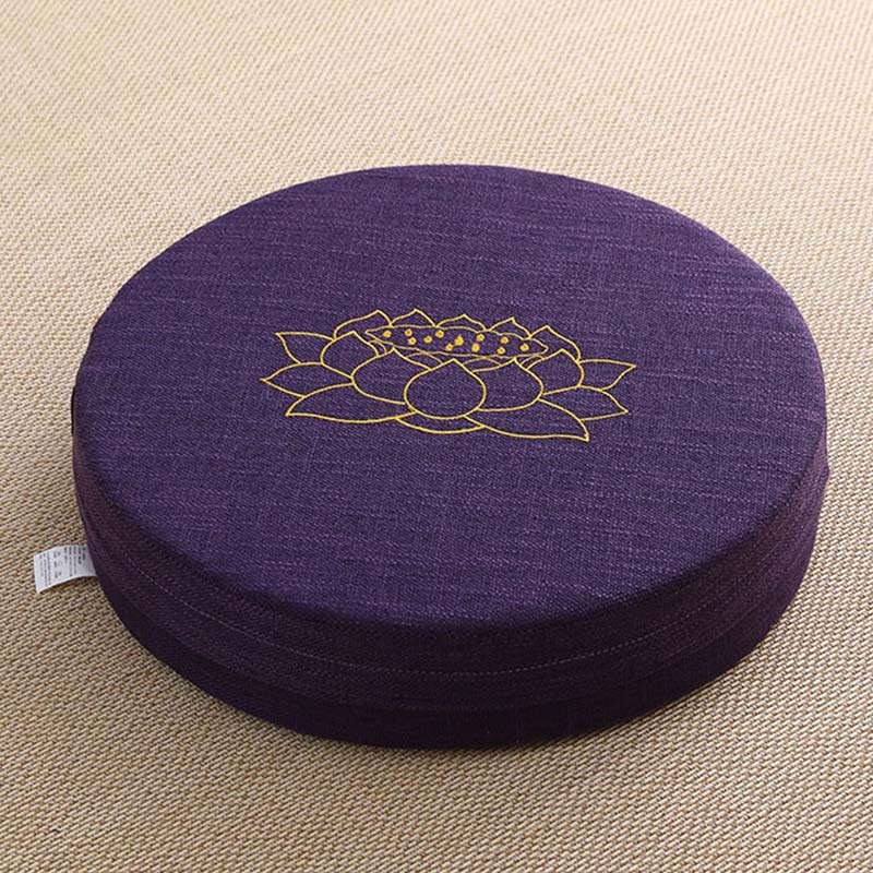 Buddha Stones Lotus Embroidery Cotton Linen Meditation Seat Cushion Decorations BS Soft 40cm*10cm Indigo