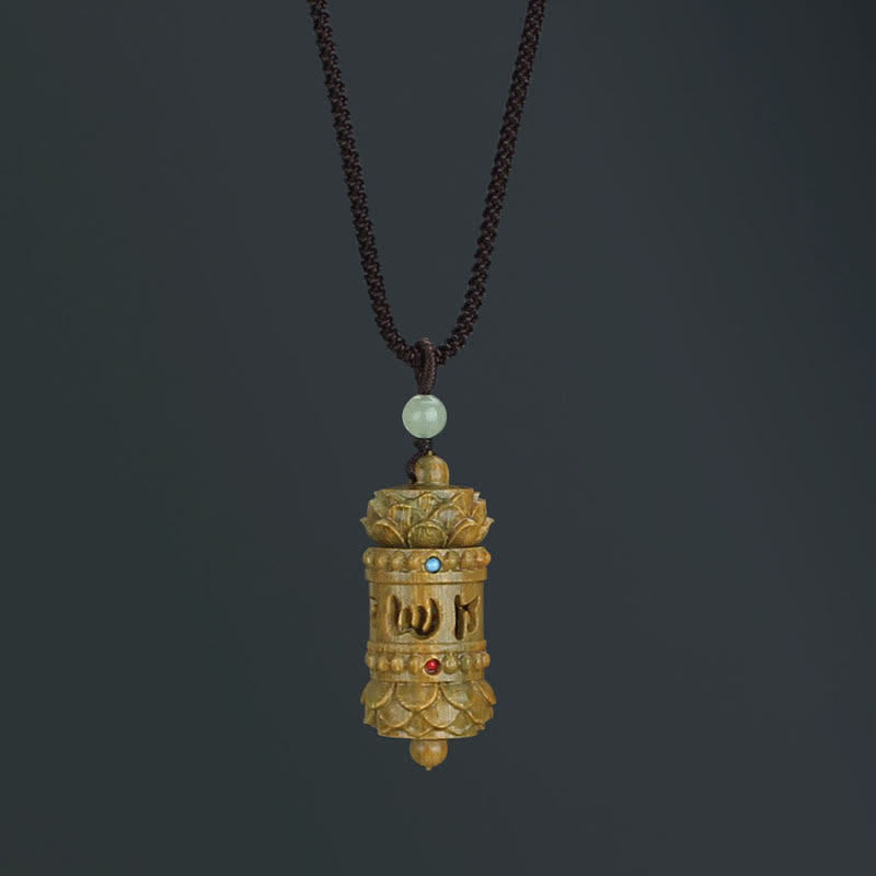 Buddha Stones Tibet Green Sandalwood Rosewood Om Mani Padme Hum Lotus Positive Soothing Necklace Pendant Necklaces & Pendants BS Om Mani Padme Hum Green Sandalwood