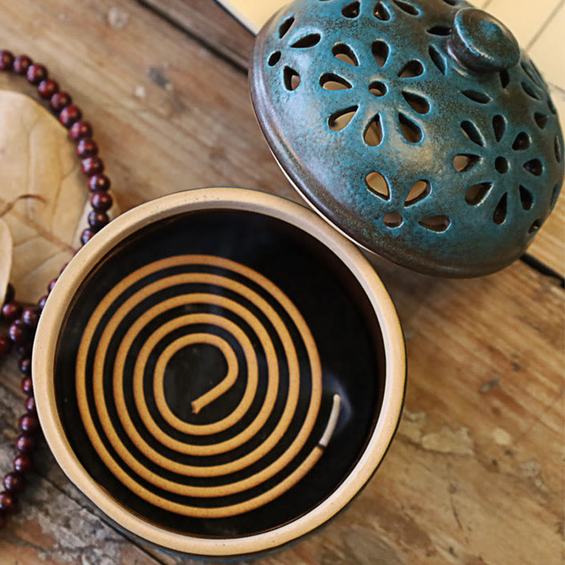Buddha Stones Mini Hollow Spiritual Meditation Ceramic Small Incense Burner Decoration Incense Burner BS 7
