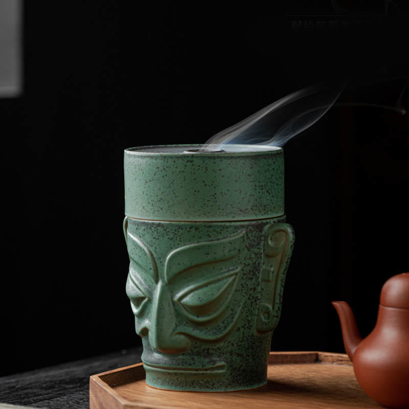 Buddha Stones Bronze Age Relics Sanxingdui Mask Three Star Mound Ceramic Healing Incense Burner Incense Burner BS 7