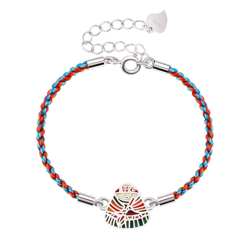 Buddha Stones 925 Sterling Silver Zongzi Pattern Luck Multicolored Handcrafted Bracelet Bracelet BS 7