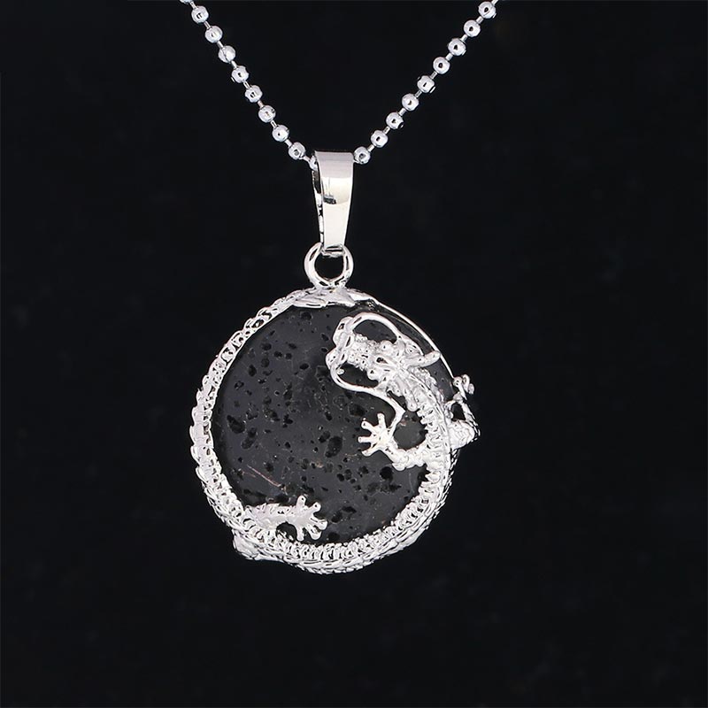 Buddha Stones Chinese Dragon Natural Quartz Crystal Healing Energy Necklace Pendant Necklaces & Pendants BS Lava Stone