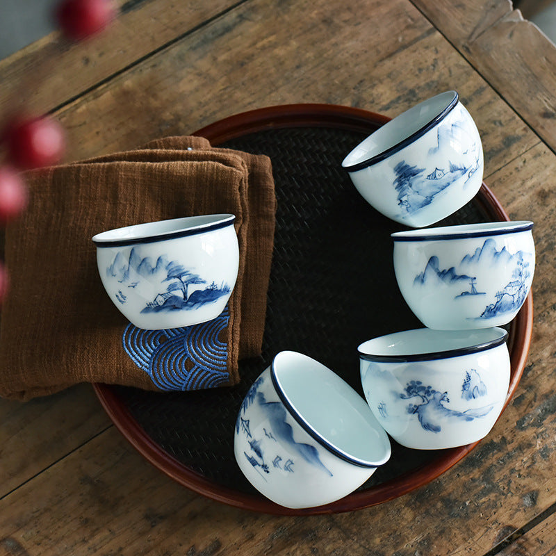 Buddha Stones Koi Fish Lotus Flower Leaf Mountains Tree Ceramic Teacup Kung Fu Tea Cup 130ml Cup BS 1