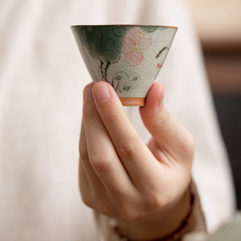 Buddha Stones Persimmon Boat Koi Fish Lotus Ceramic Teacup Kung Fu Tea Cup 50ml Cup BS 9