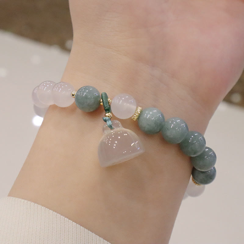 Buddha Stones White Agate Jade Lotus Flower Peace Buckle Protection Bracelet Bracelet BS 3