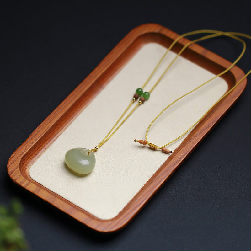 Buddha Stones Natural Hetian Jade Small Bag Pattern Prosperity String Necklace Pendant Necklaces & Pendants BS 11