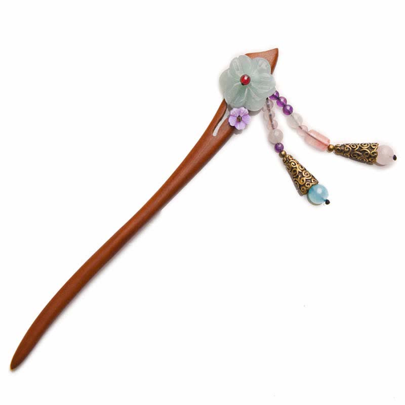 Buddha Stones Red Sandalwood Amethyst Aventurine Protection Hairpin Decoration Hairpin BS 9