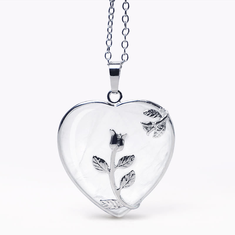 Buddha Stones Natural Healing Crystals Heart Pendant Necklaces Necklaces & Pendants BS White Crystal