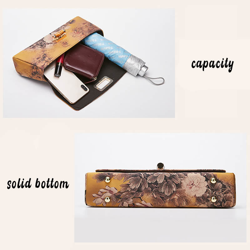 Buddha Stones Flower Pattern Bamboo Handle Metal Chain Crossbody Bag Handbags Crossbody Bag&Handbags BS 8