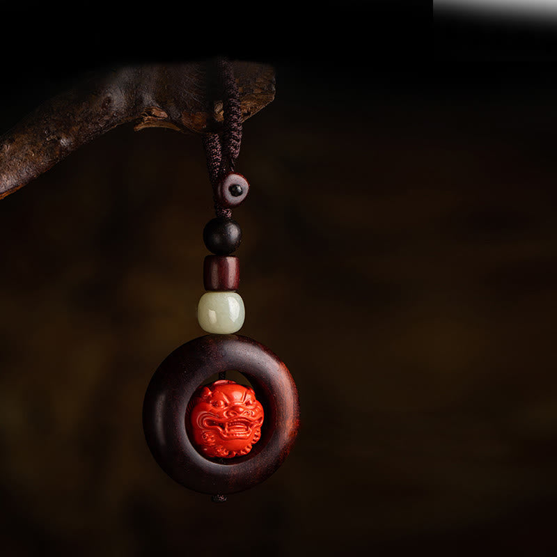 Foviel Tibet Om Mani Padme Hum PiXiu Copper Coin Small Leaf Red Sandalwood Cinnabar Protection Key Chain