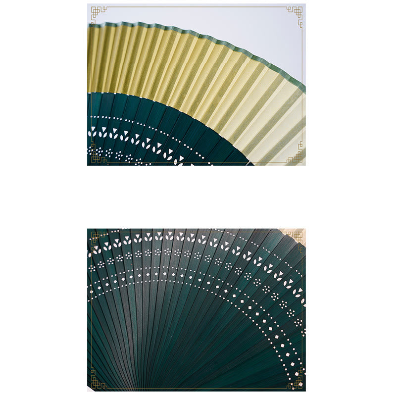 Buddha Stones Gradient Color Hollow Engraved Handheld Bamboo Folding Fan Folding Fan BS 5