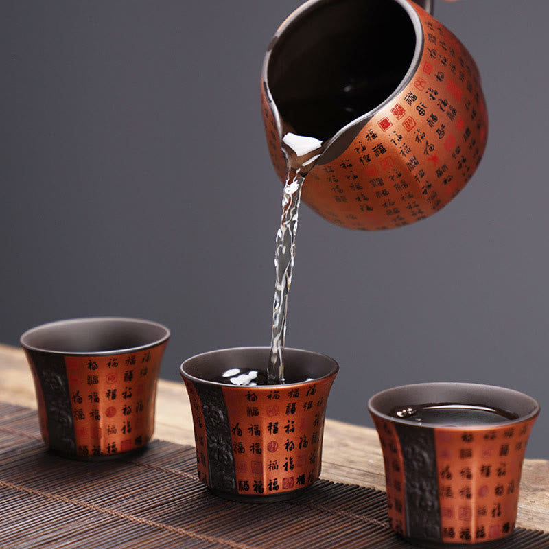Buddha Stones Small Fu Character Purple Clay Ceramic Teacup Kung Fu Tea Cup 50ml Cup BS 8