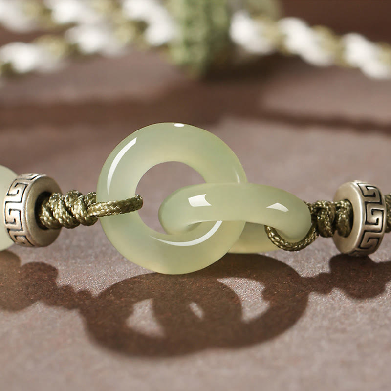 Buddha Stones Natural Hetian Jade Peace Buckle Luck Braided Bracelet Bracelet BS 5