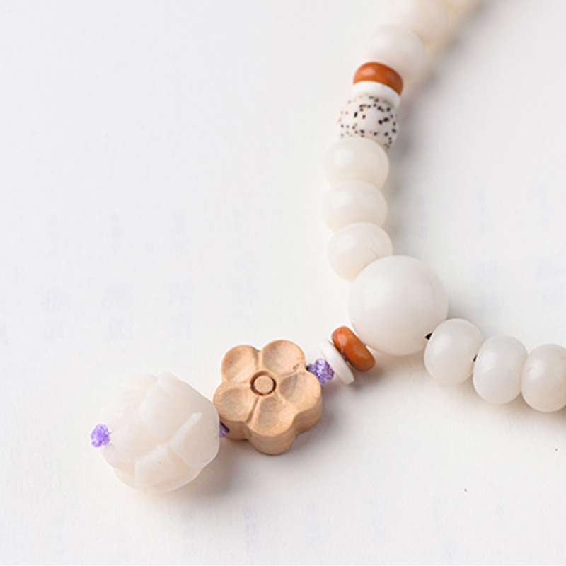 Bracelet de bénédiction lotus Bodhi en jade blanc tibétain Foviel