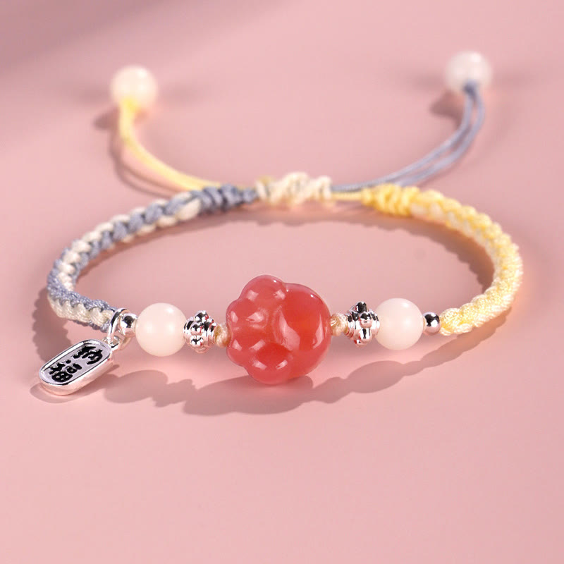 Buddha Stones Yanyuan Agate Cat Claw Paw White Bodhi Seed Fu Character Positive Braided Rope Bracelet Bracelet BS Yellow Blue(Wrist Circumference 14-18cm)