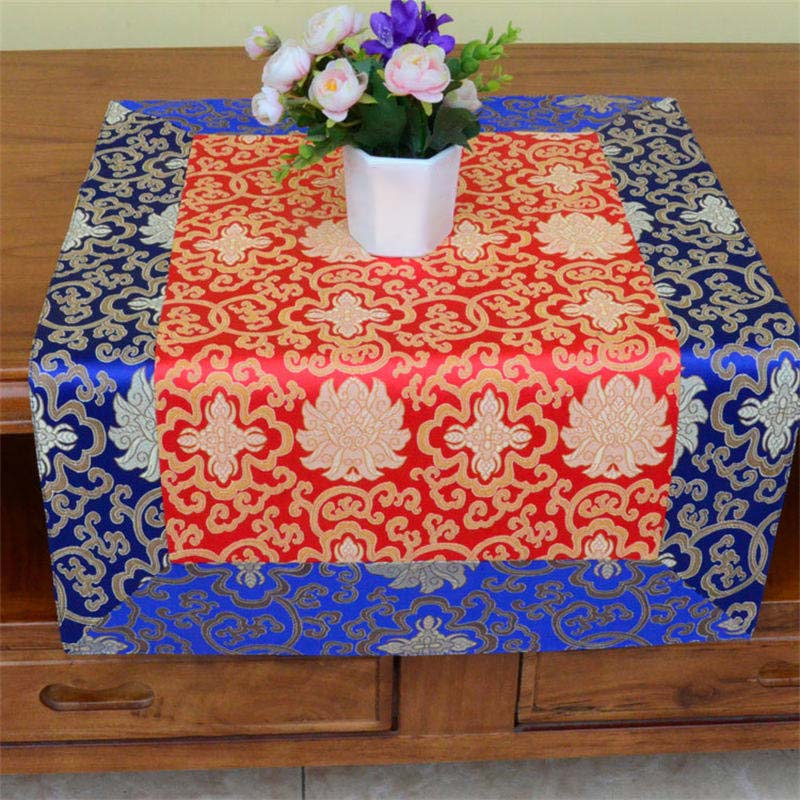 Buddha Stones Brocade Prayer Altar Flower Vajra Dragon Pattern Auspicious Symbols Table Runner Prayer Altar BS 17