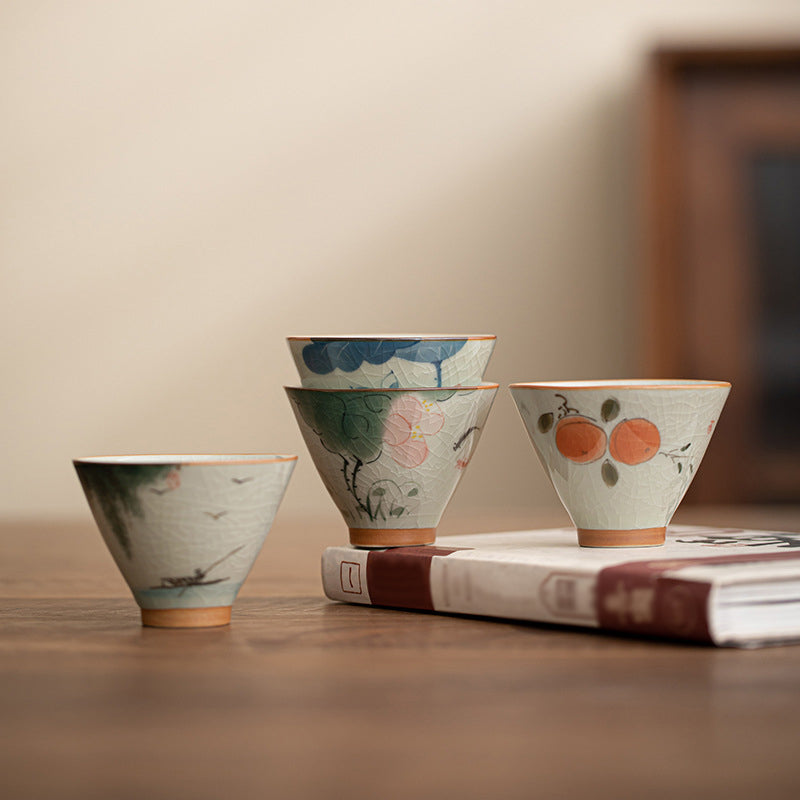 Buddha Stones Persimmon Boat Koi Fish Lotus Ceramic Teacup Kung Fu Tea Cup 50ml Cup BS 1