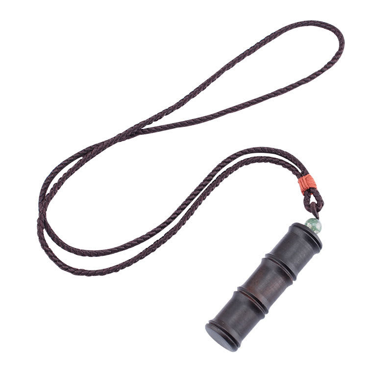 Buddha Stones Ebony Wood Bamboo Pattern Ghau Prayer Box Peace Necklace Pendant Necklaces & Pendants BS 6