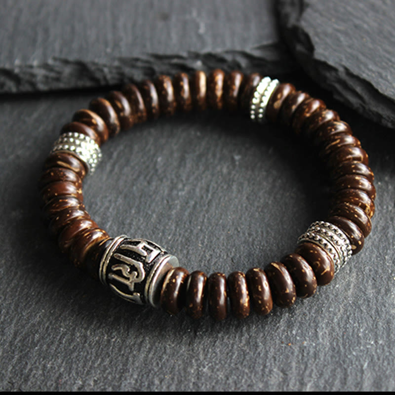 Buddha Stones Natural Tibetan Coconut Shell Om Mani Padme Hum Positive Bracelet Bracelet BS 3