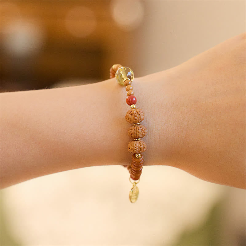 Buddha Stones Tibetan Bodhi Seed Black Onyx Smoky Quartz Om Mani Padme Hum Fu Character Wealth Bracelet Bracelet BS 7