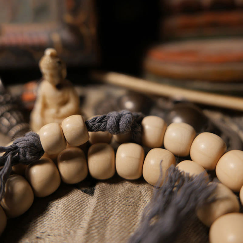 Buddha Stones 108 Mala Beads Abelia Biflora Wood Warding Off Evil Spirits Wrist Mala Mala Bracelet BS 4