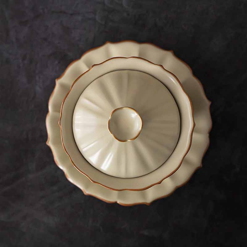 Buddha Stones Beige Plum Blossom Shape Peach Branch Ceramic Gaiwan Sancai Teacup Kung Fu Tea Cup With Lid Cup BS 7