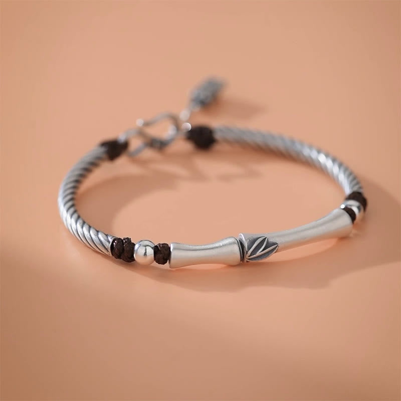 Buddha Stones 999 Sterling Silver Bamboo Pattern Cicada Luck Wealth Bracelet Bracelet BS 12