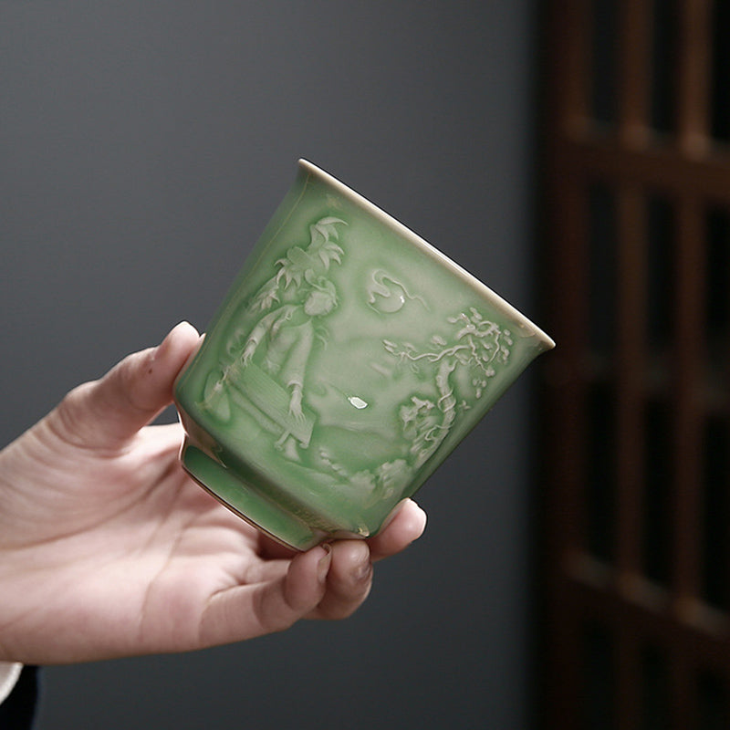 Buddha Stones Trees Pavilion Mountains Rivers Pine Ceramic Teacup Kung Fu Tea Cup Cup BS 4