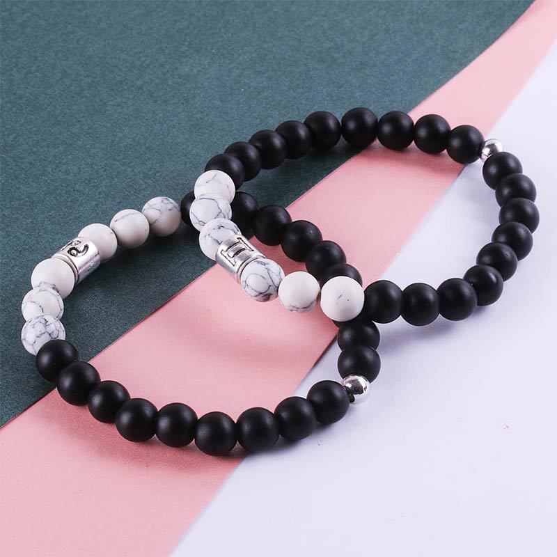 Buddha Stones 12 Constellations of the Zodiac Natural Frosted Stone White Turquoise Bead Fortune Bracelet Bracelet BS 1
