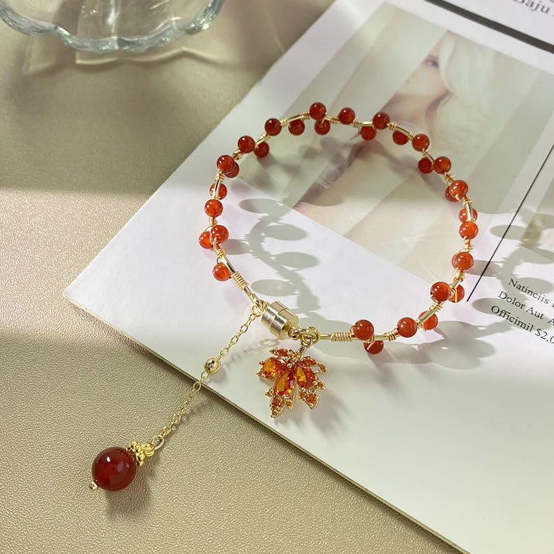 Buddha Stones Red Maple Leaf Luck Charm Bracelet Bracelet BS 2